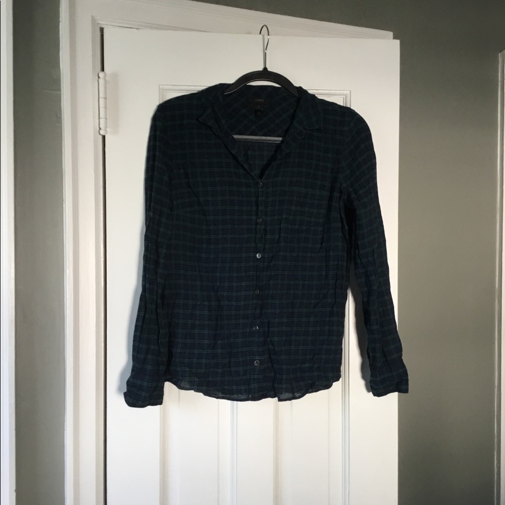 J Crew Gingham Button Down Top